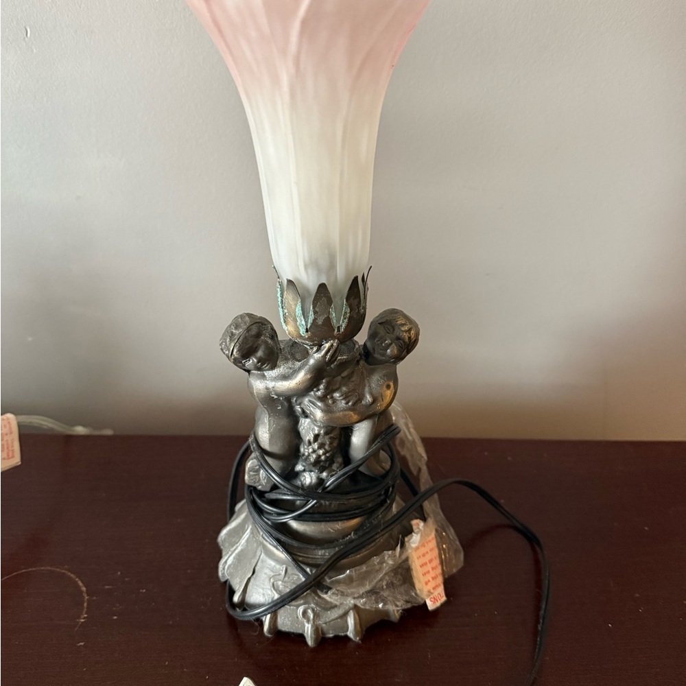 Vintage Pink and White Cherub Lamp